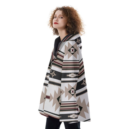 Fashion Women Pattern Button Coat Print Hooded Jacket Outerwear 09