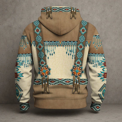 3D Hoodie Native American Faux Leather Vest Hoodie, Southwestern Tribal Eagle Feather Graphic