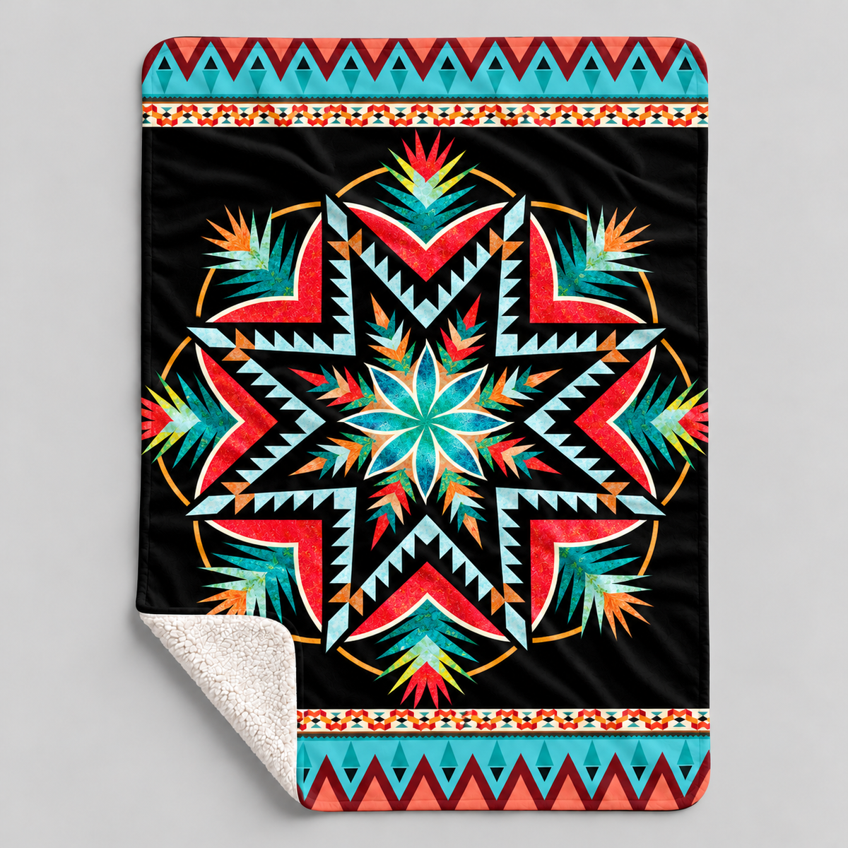 Sacred Star Navajo-Inspired Blanket - Vibrant Tribal Pattern on Black