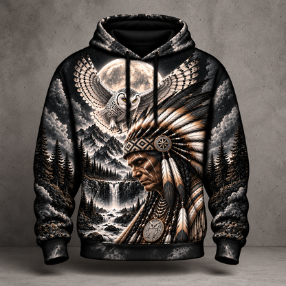 3D Hoodie Warriors of the Wild Spirit Native American Chief Ancient Power Tribal Legacy