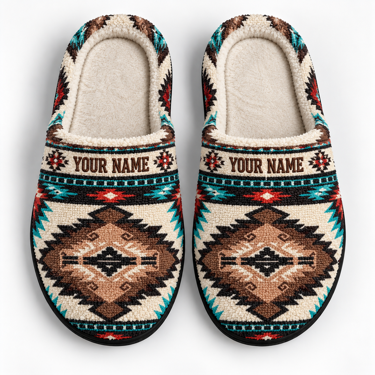 Personalized Slippers Gift - Native American Aztec Tribal Pattern Southwestern Boho Cozy House Shoes