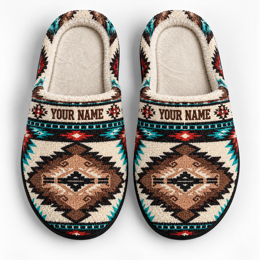 Personalized Slippers Gift - Native American Aztec Tribal Pattern Southwestern Boho Cozy House Shoes