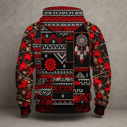 3D Hoodie Native American Dreamcatcher Hoodie, Red Black Tribal Wilderness Hoodie