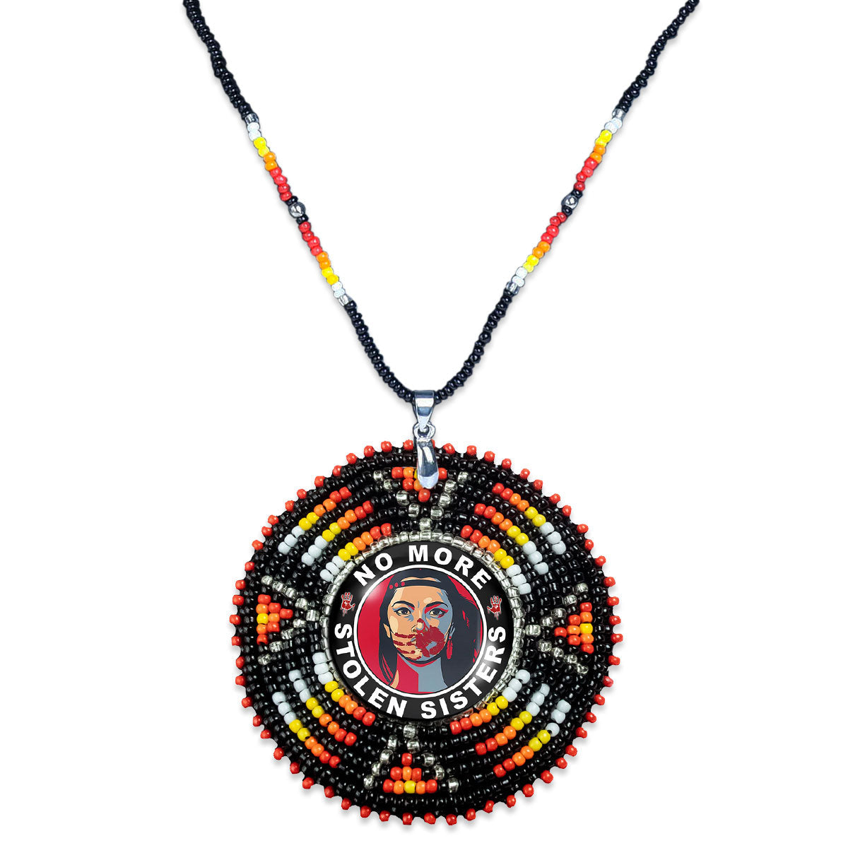 MMIW No More Stolen Sister Sunburst Handmade Beaded Wire Necklace Pendant For Women