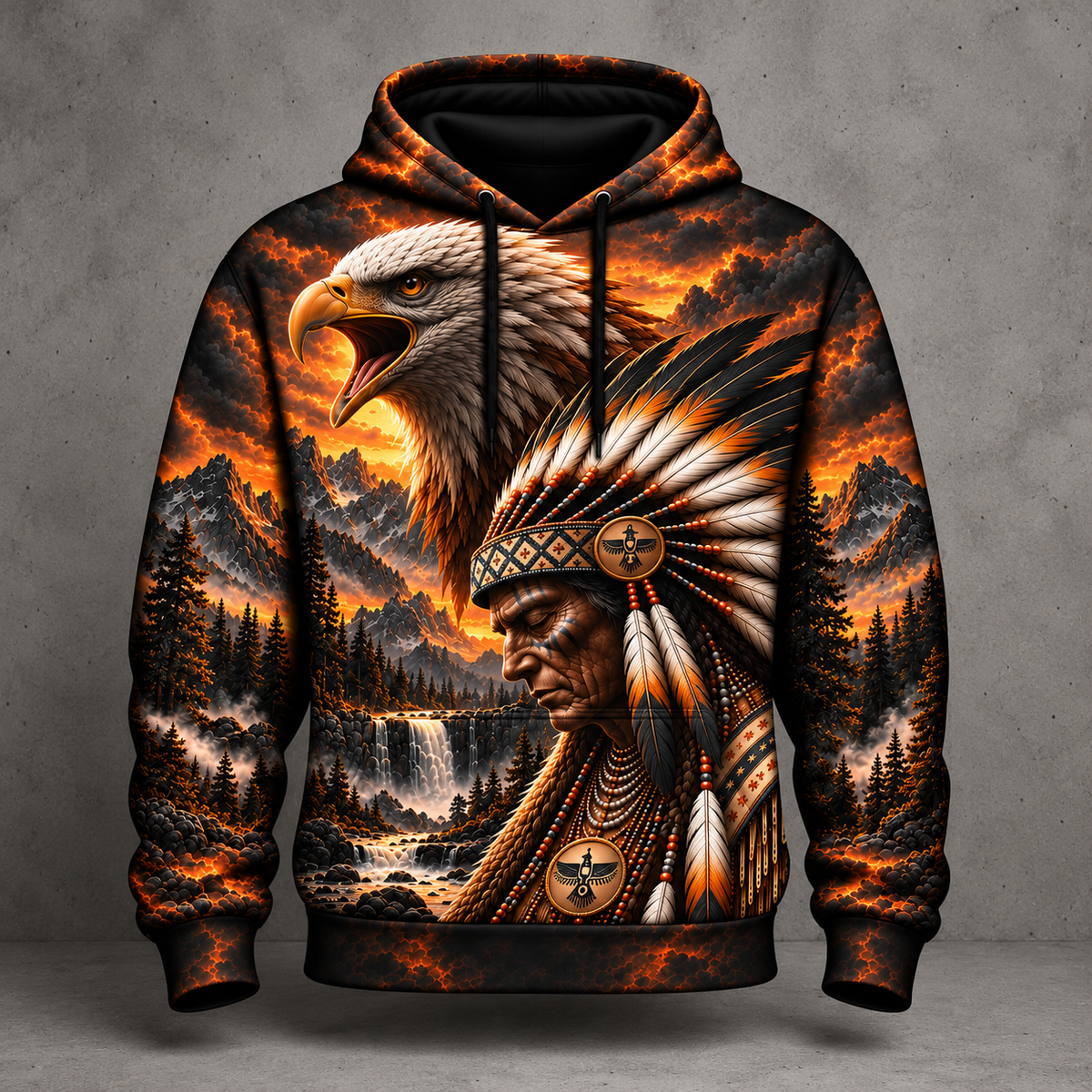 3D Hoodie Warriors of the Wild Spirit Native American Chief Ancient Power Tribal Legacy