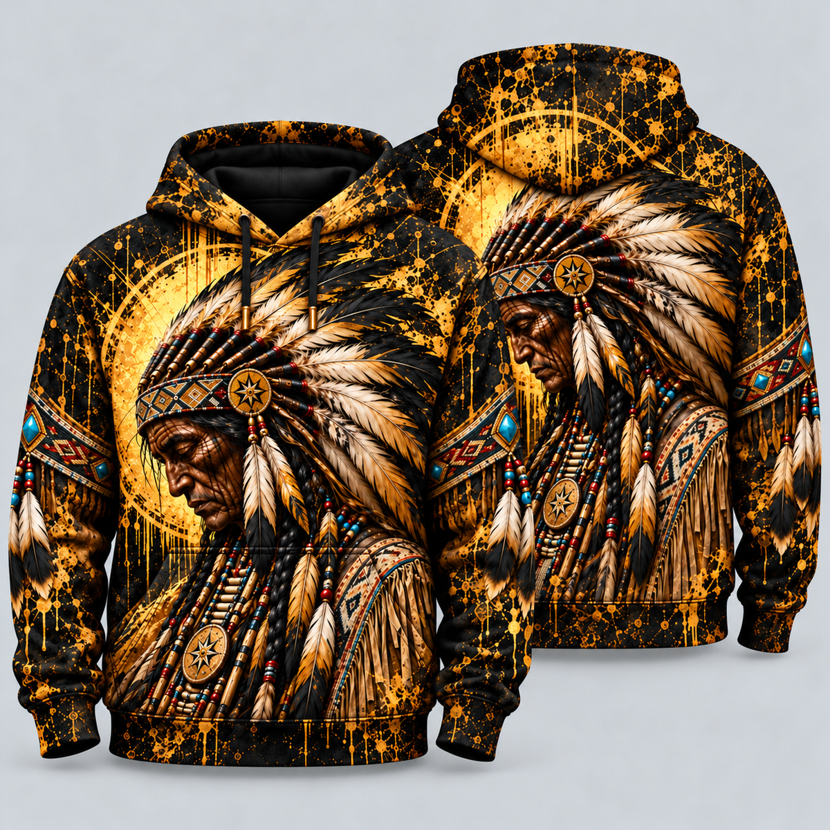 3D Hoodie Warriors of the Wild Spirit Native American Chief Ancient Power Tribal Legacy