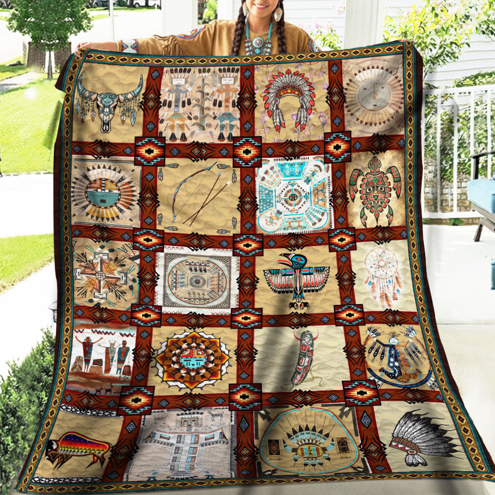 Native American Style Indigenous Cultural Symbols Soft And Warm Fleece Blanket
