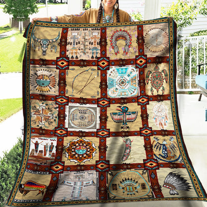 Native American Style Indigenous Cultural Symbols Soft And Warm Fleece Blanket