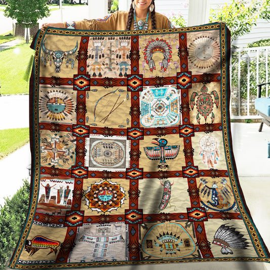 Native American Style Indigenous Cultural Symbols Soft And Warm Fleece Blanket