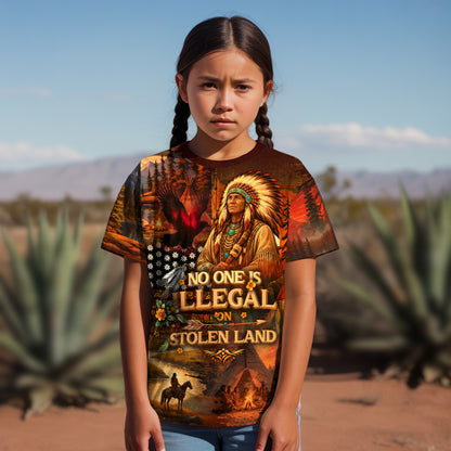 3D T-Shirt " No One Is Illegal on Stolen Land – Native American 3D Graphic T-Shirt