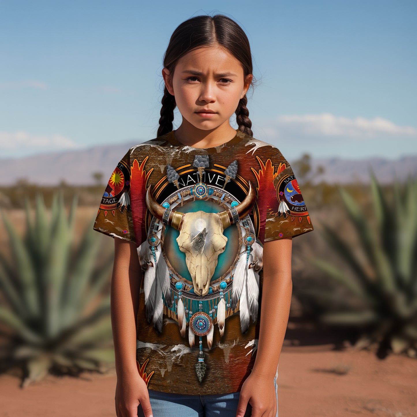 3D T-Shirt "Native American Bison Skull – Tribal Spirit & Heritage Design"