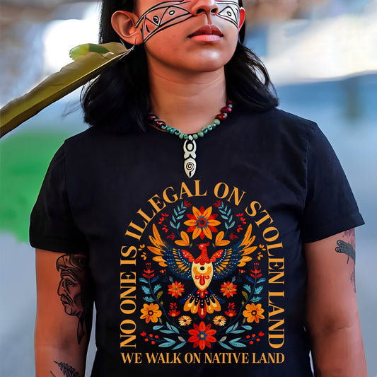 No One Is Illegal On Stolen Land - We Walk On Native Land Eagle Design Unisex T-Shirt/T-Shirt V-Neck/Hoodie/Sweatshirt