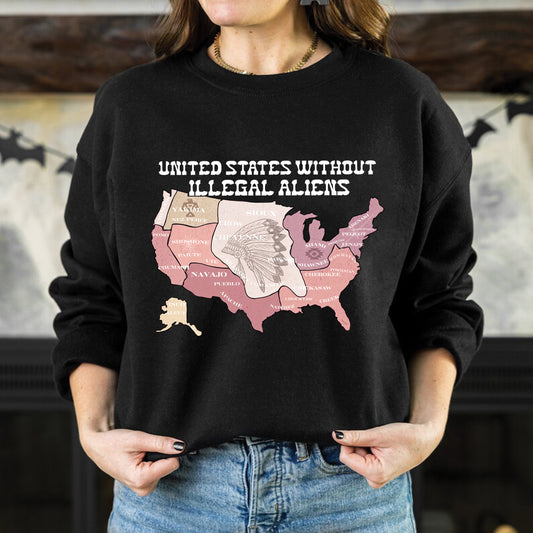 United States Without Illegal Aliens - Unisex T-shirt/T-shirt V-Neck/Hoodie/Sweatshirt - NO ONE IS ILLEGAL ON STOLEN LAND