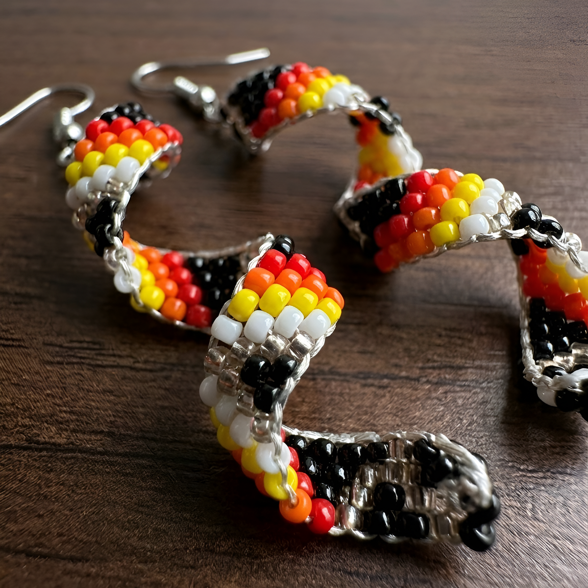 Sacred Spiral Handmade Beaded Drop Black Earrings