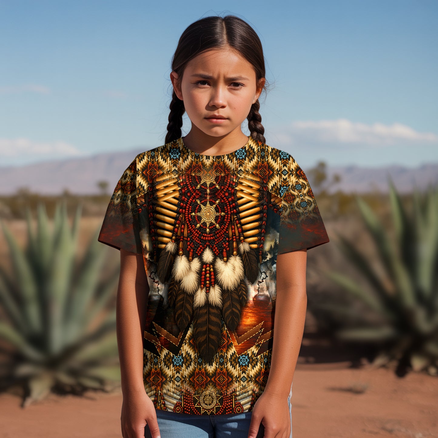 3D T-Shirt " Native Spirit Guardian – Sacred Bead & Feather Warrior"