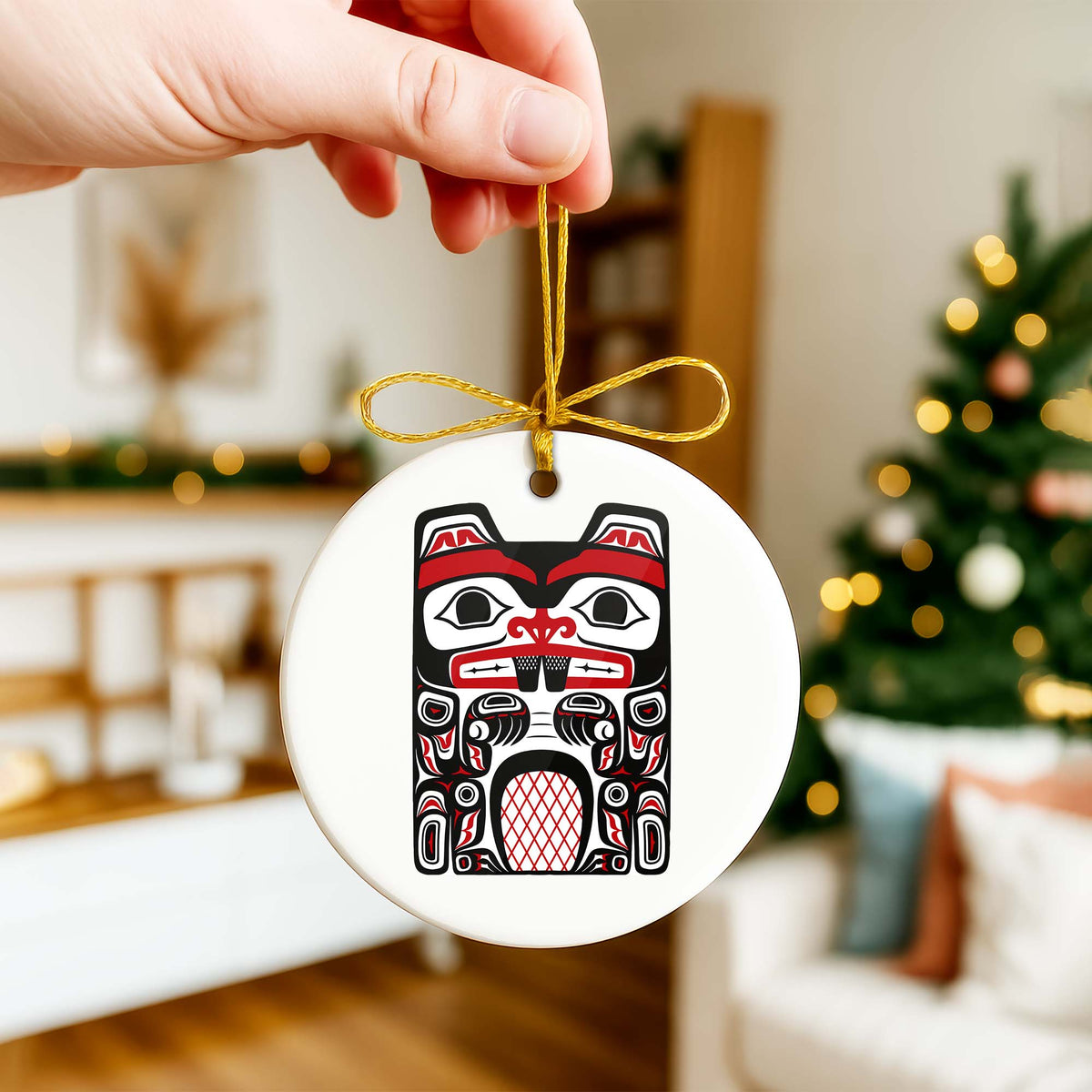 Native Beaver Spirit Ceramic Ornament - Indigenous Tribal Art for Holiday Decor