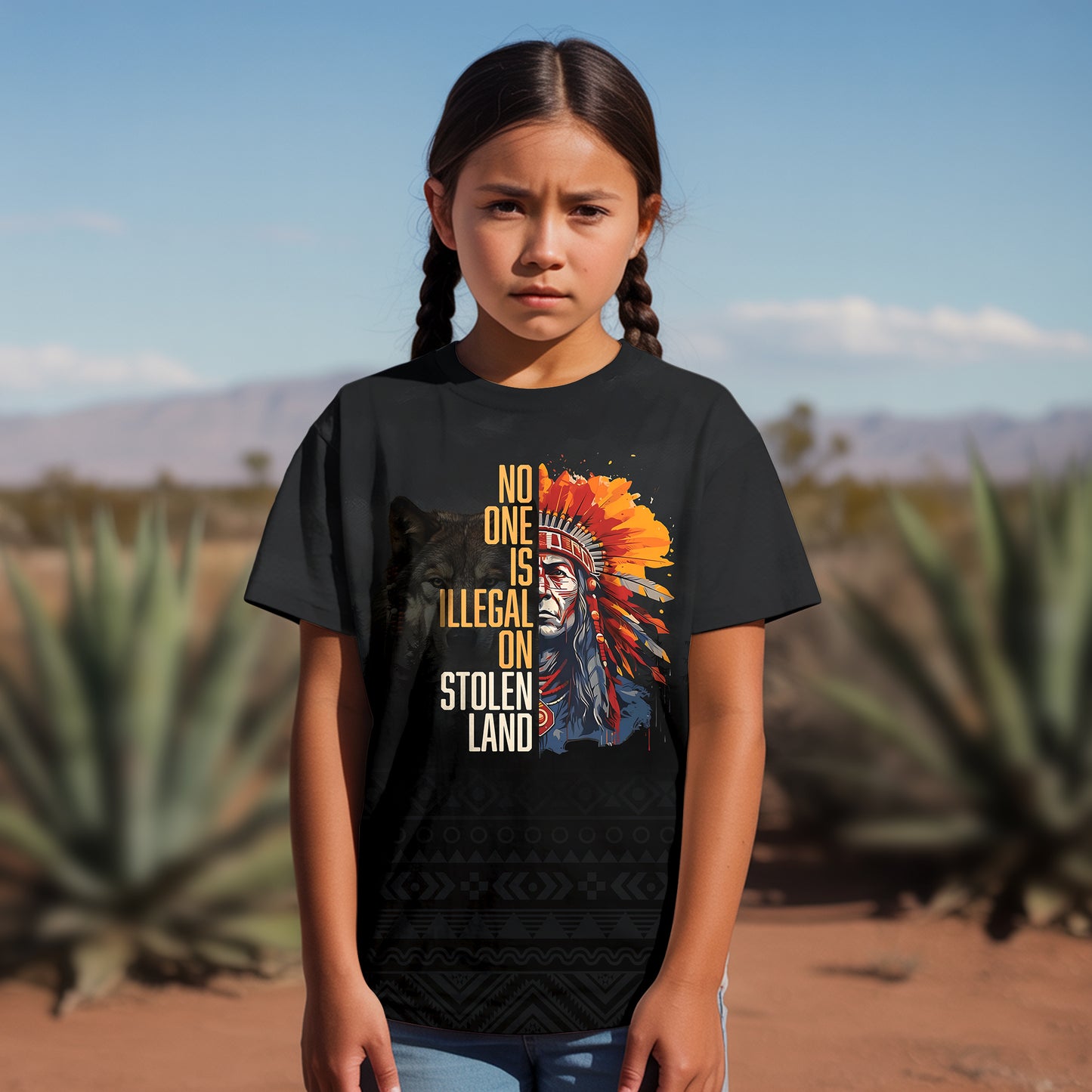 3D T-Shirt  "NO ONE IS ILLEGAL ON STOLEN LAND. WE WALK ON NATIVE LAND"