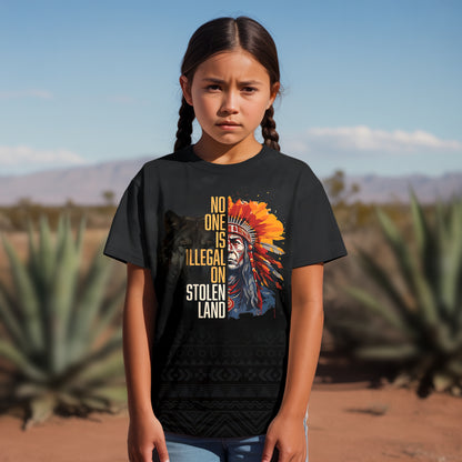 3D T-Shirt  "NO ONE IS ILLEGAL ON STOLEN LAND. WE WALK ON NATIVE LAND"