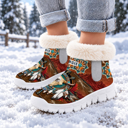 Personalized Snow Boots - Buffalo Skull & Dreamcatcher Native Western Spirit Style