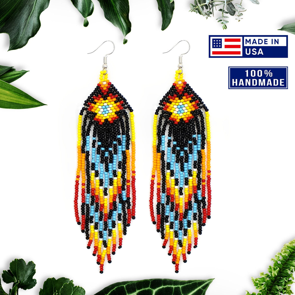 Black Star Sun Beaded Handmade Earrings For Women