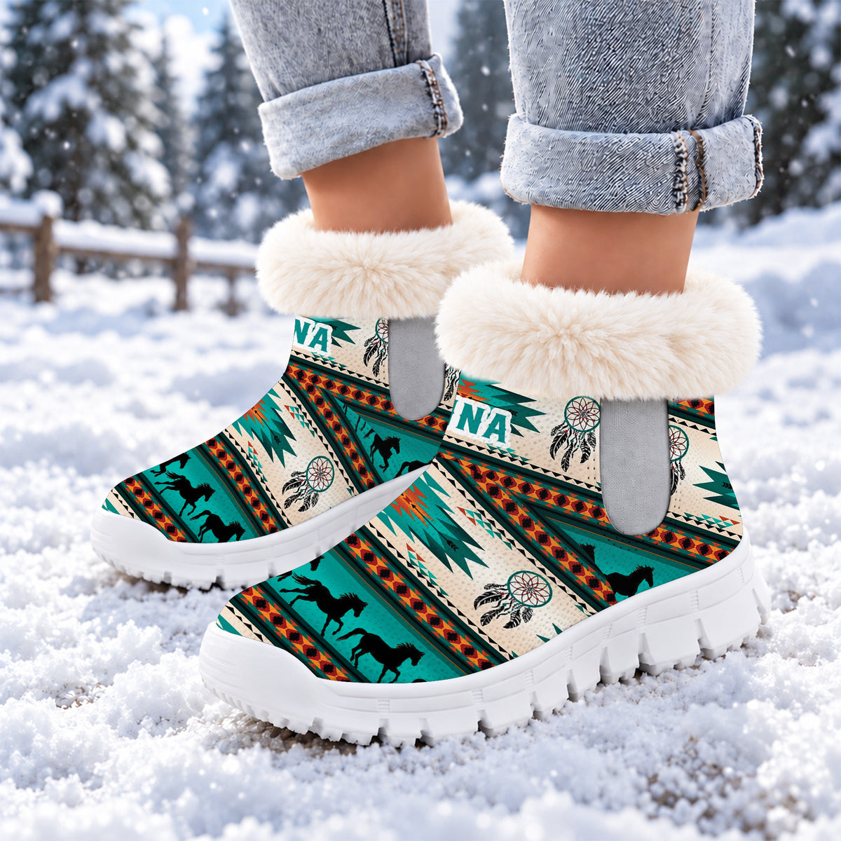 Personalized Snow Boots - Native Horse Pattern Dreamcatcher & Tribal Design, Family Gift