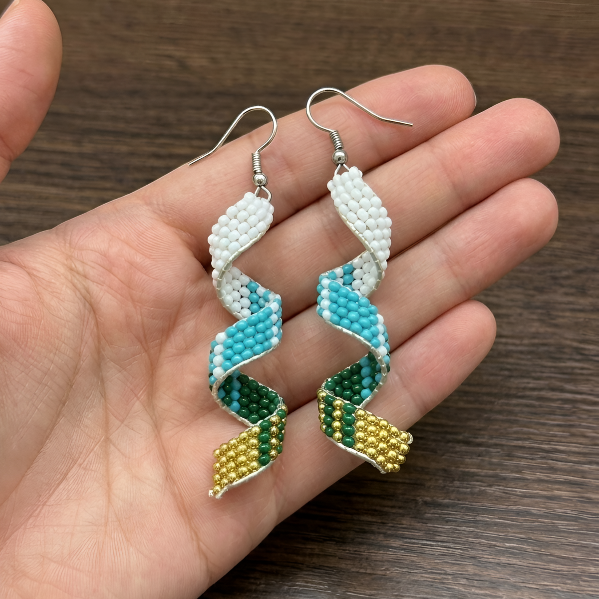 Sacred Spiral Handmade Beaded Drop Black Earrings