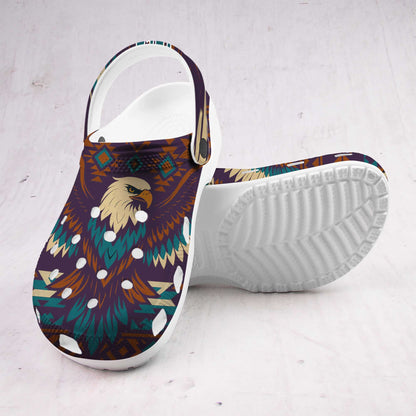 Custom Name Bald Eagle Crocs – Native Inspired Aztec Pattern Clogs for Men & Women