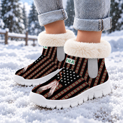Personalized Snow Boots - Ethnic Stripes & Feather Pattern Great Gift Idea