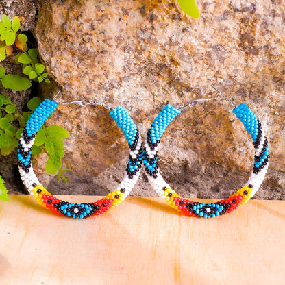 Handmade Dark Blue Pattern Beaded Earrings for Women