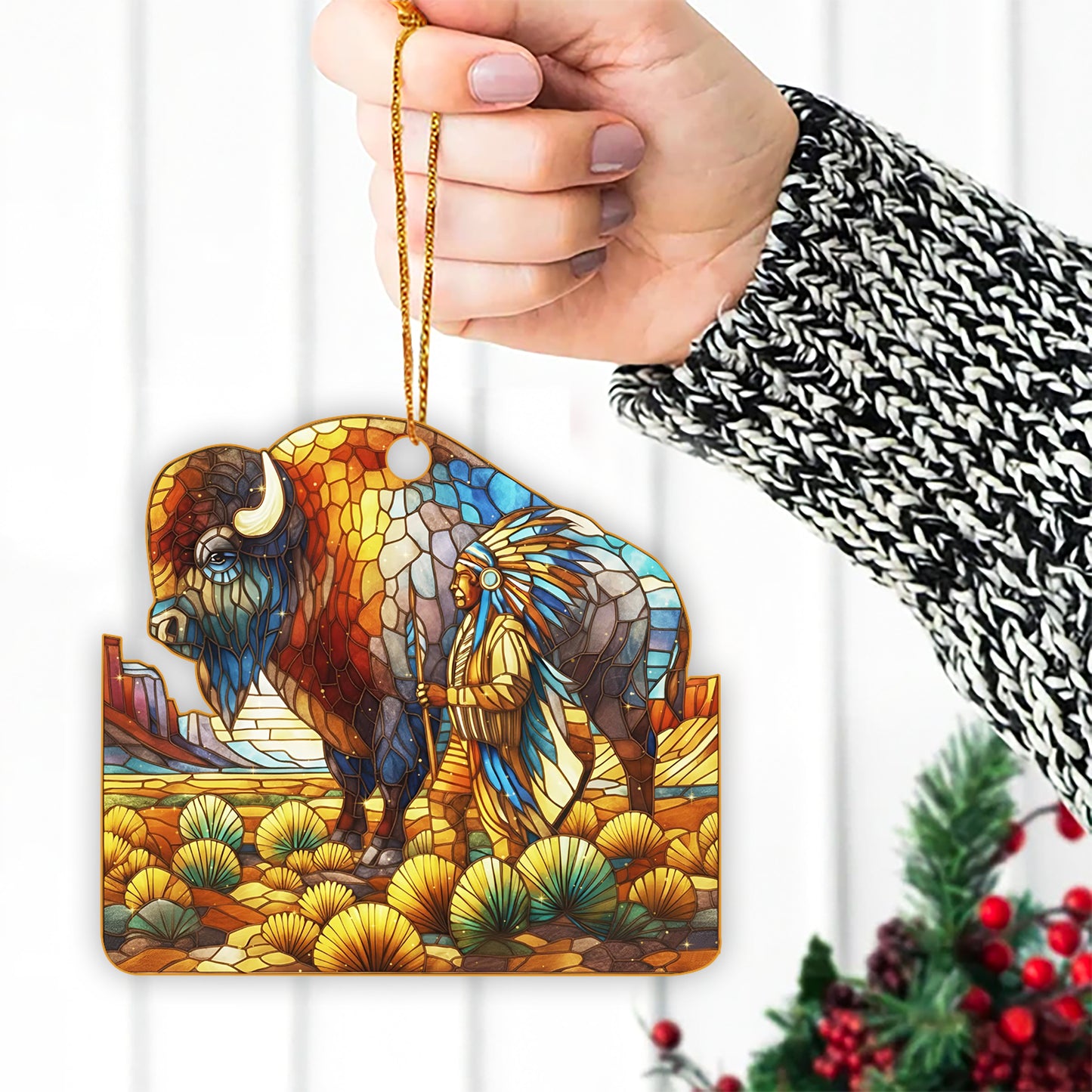 🦬 The Spirit of the Plains – Chief and Buffalo Ornament Acrylic