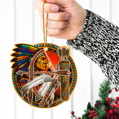 "Tribal Warrior Ornament Acrylic – Strength, Courage & Honor Christmas Decor
