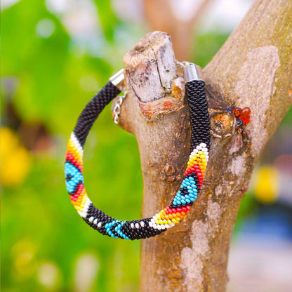 Handmade Dark Blue Pattern Beaded Earrings for Women
