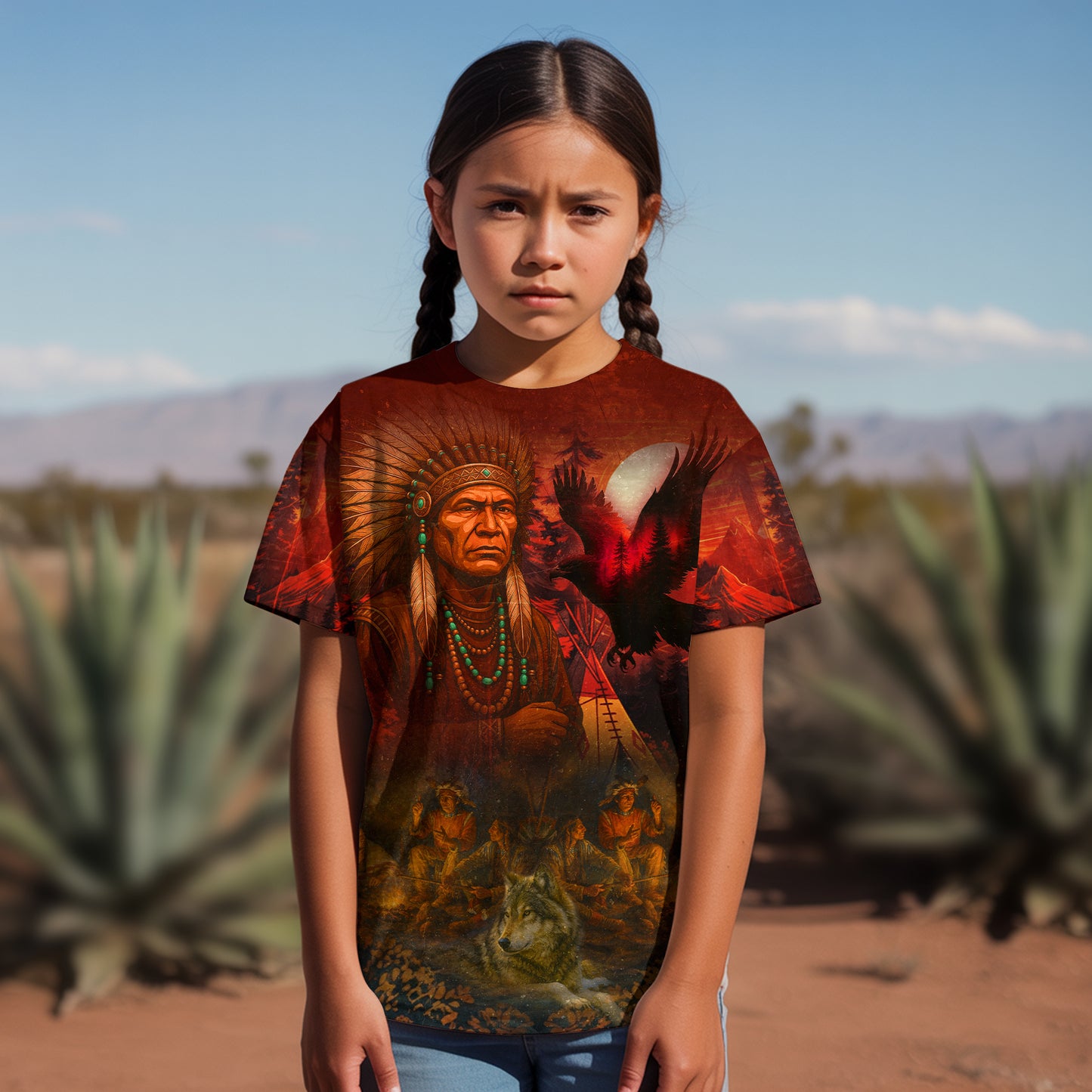 3D T-Shirt " Echoes of the Ancestors – The Chief Spirit , Honoring Native Roots"