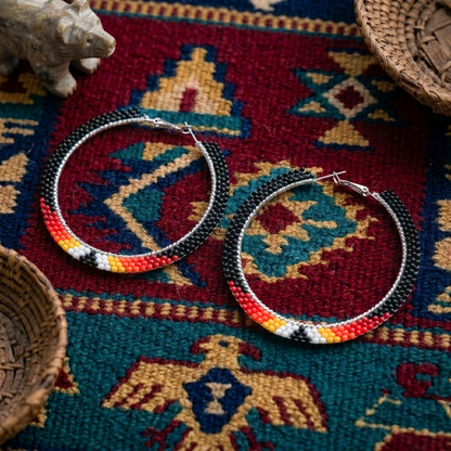 Handmade Beaded Hoop, Colorful Seed Bead Statement Earrings