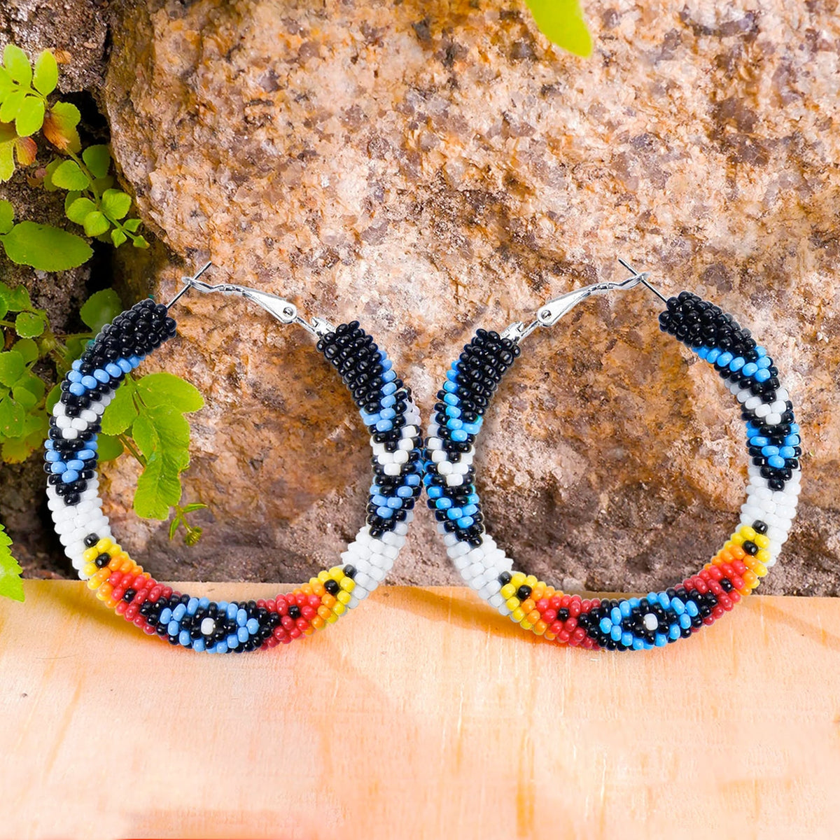 Handmade Black Dusk Pattern Beaded Earrings for Women