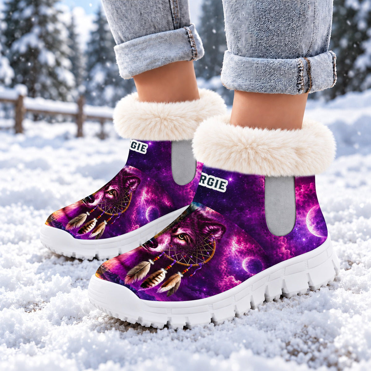 Personalized Snow Boots - Purple Blue Native Style Footwear, Unique Gift for Loved One