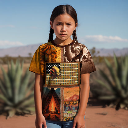 3D T-Shirt " Native Heritage – The Chief Spirit  in Red & Blue, Symbol of Freedom and Pride