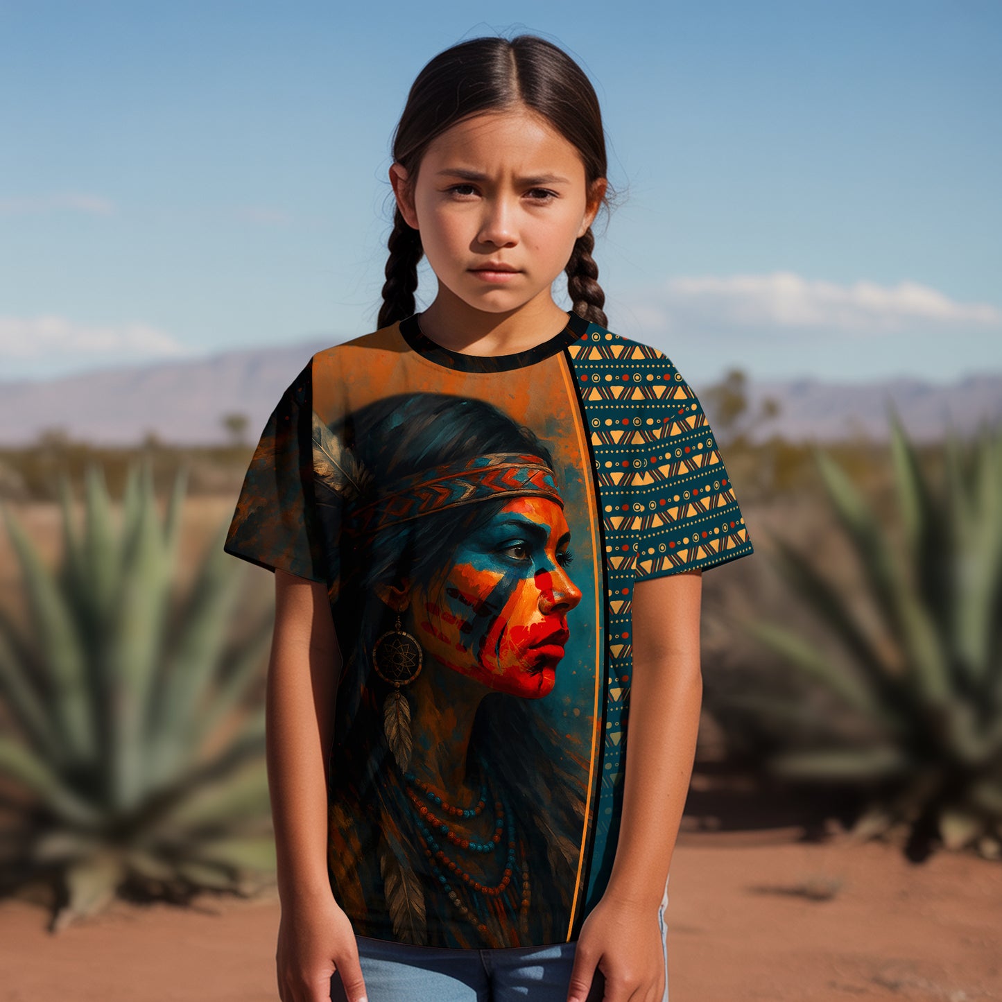 3D T-Shirt " Tribal Feather – Bold Red & Geometric Patterns & MMIW"