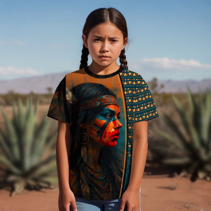 3D T-Shirt " Tribal Feather – Bold Red & Geometric Patterns & MMIW"