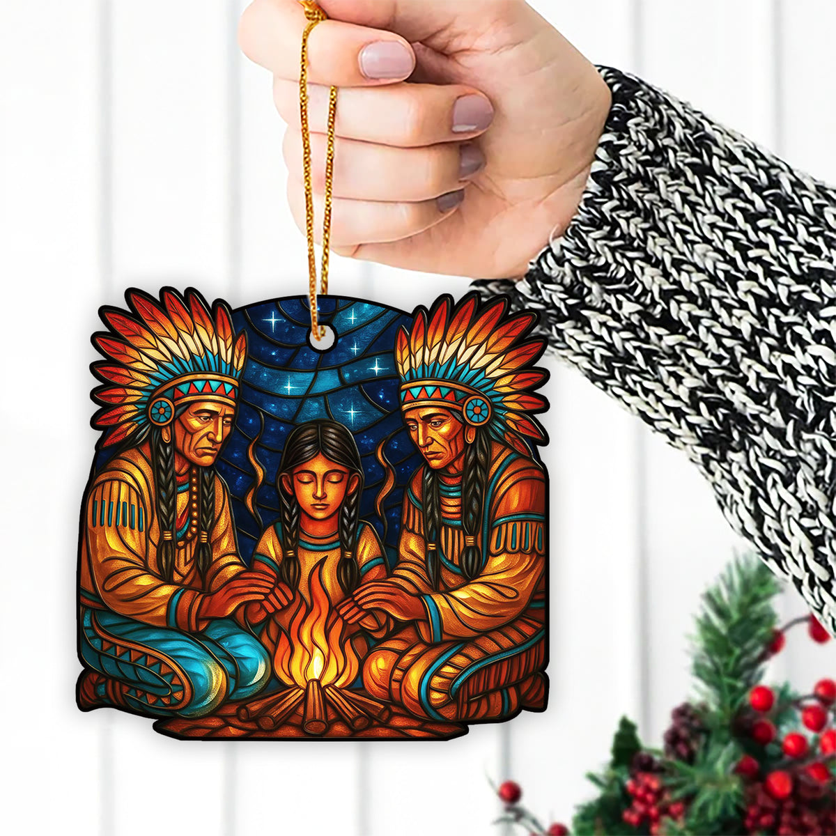 Spirit of the Fire – A Native Family Gathering Ornament Celebrating Heritage, Wisdom, and Warmth