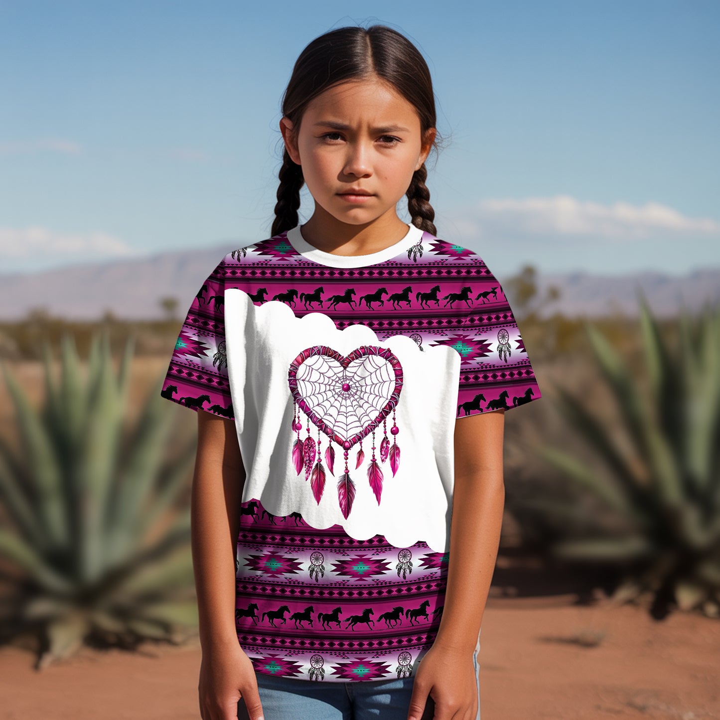 3D T-Shirt " Dreamcatcher Tribal Horse, Feather & Boho Pattern