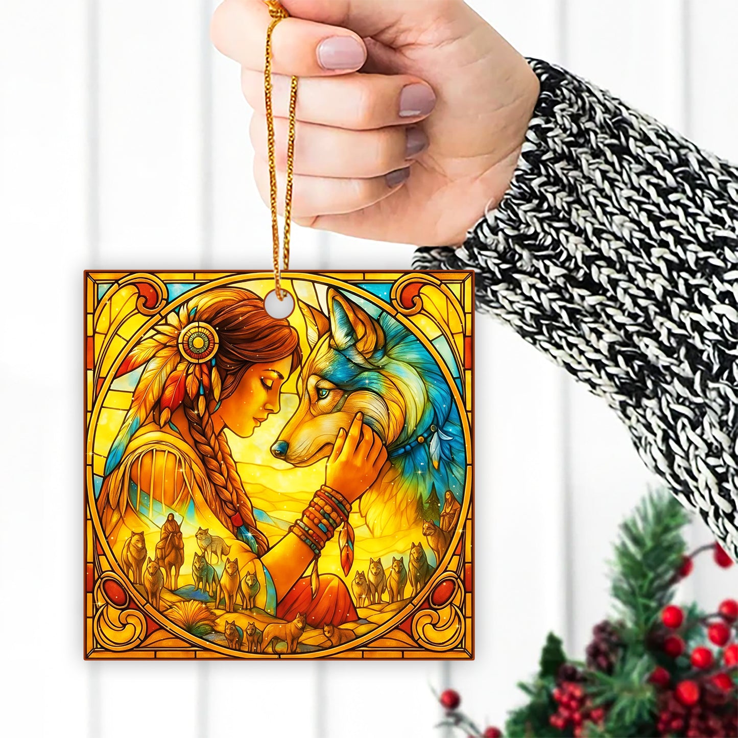 The Spirit Bond – Woman and Wolf Ornament Acrylic