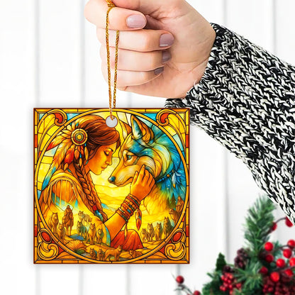 The Spirit Bond – Woman and Wolf Ornament Acrylic