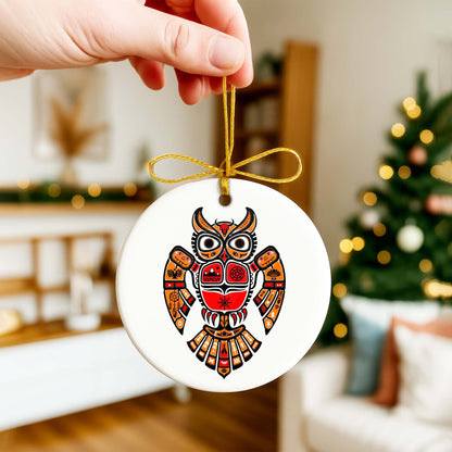 Native American Owl Ceramic Ornament - Sacred Wisdom for Holiday Decor