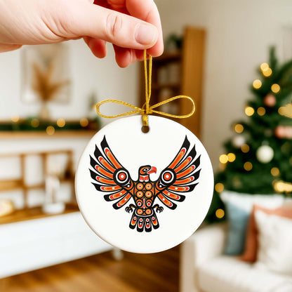 Pacific Eagle Ceramic Ornament - Indigenous Tribal Art for Holiday Decor