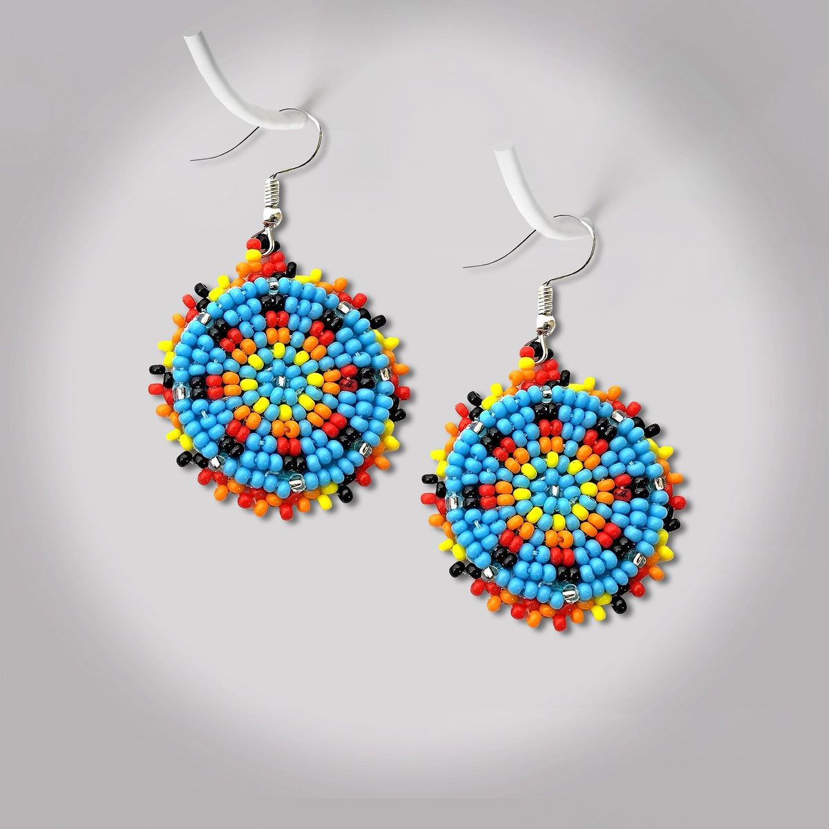 Cute Round Turquoise Blue Beaded Handmade Earrings For Women