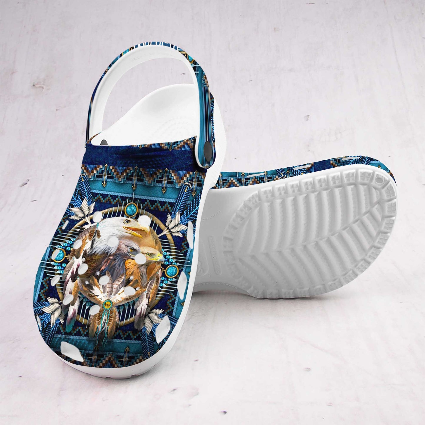 Custom Name Eagle Dreamcatcher Clogs – Native Spirit Shoes, Perfect Gift for Family