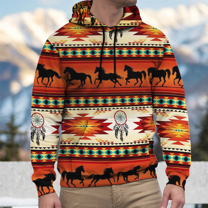 Wild Horse Hoodie – Sunset Tribal Pattern with Dreamcatcher