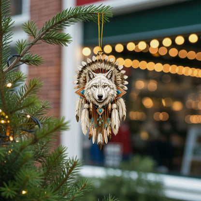 White Wolf Spirit - Native Feather Tribal - Unique Christmas Gift Decor Flat Acrylic