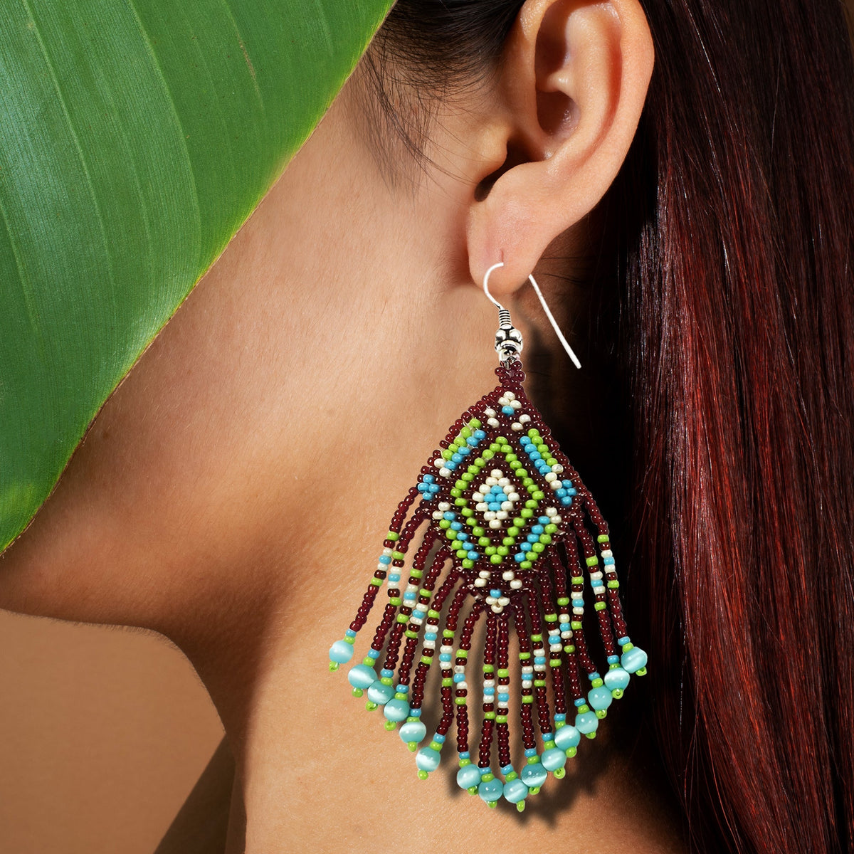 Brown Seed Bead  Pattern Beaded Handmade Earrings For Women